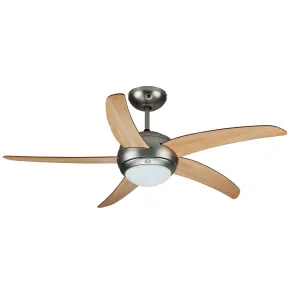 Ventilatore da Soffitto 5 Pale in Legno Ø132 cm Luce e Telecomando 60W