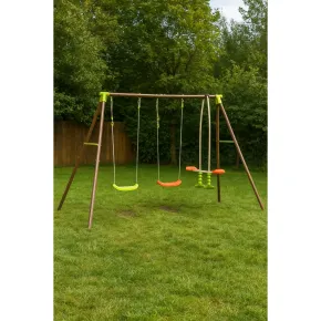 Altalena per Bambini 3 Posti in Acciaio da Esterno per Giardino 2