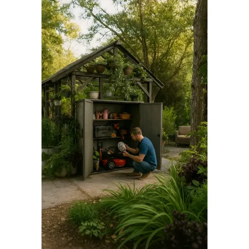 Armadio Porta Attrezzi Keter in Resina da Giardino 1400 L Evotech Grigio