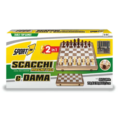 Scacchiera Magnetica Pieghevole 2 in 1 Portatile in Legno con Dama