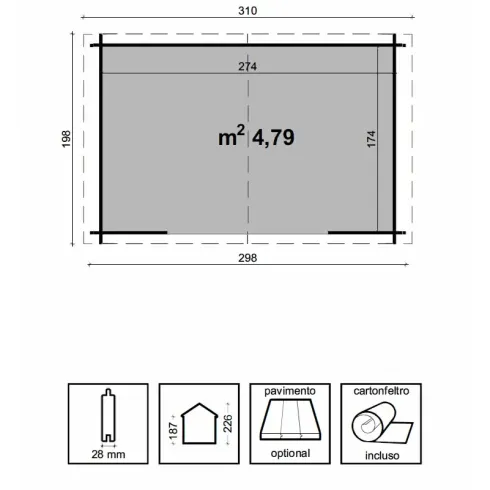 Casetta in Legno da Giardino 3x2 Blockhouse 28 mm Rimessa per Attrezzi