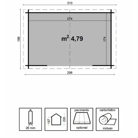 Casetta in Legno da Giardino 3x2 Blockhouse 28 mm Rimessa per Attrezzi