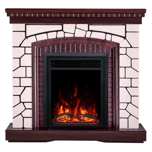 Caminetto Elettrico Classico 1500W Finitura Legno e Pietra e Suono Legna