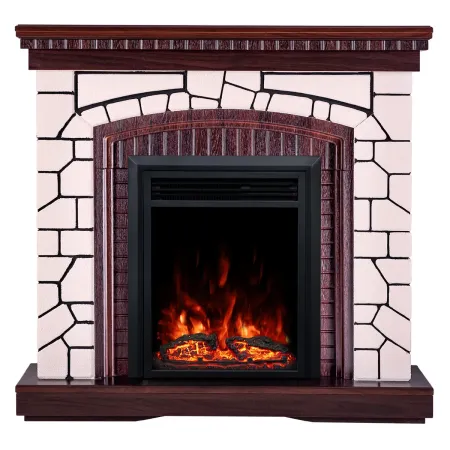 Caminetto Elettrico Classico 1500W Finitura Legno e Pietra e Suono Legna