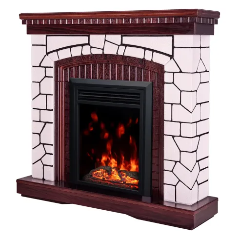 Caminetto Elettrico Classico 1500W Finitura Legno e Pietra e Suono Legna