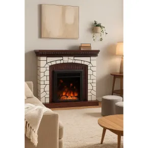 Caminetto Elettrico Classico 1500W Finitura Legno e Pietra e Suono Legna 2
