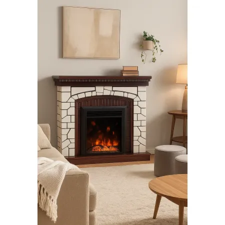 Caminetto Elettrico Classico 1500W Finitura Legno e Pietra e Suono Legna