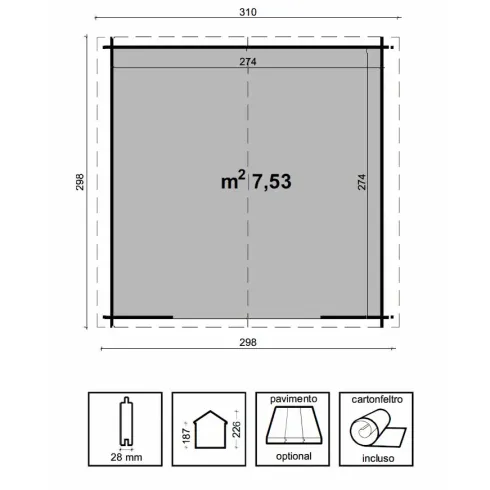 Casetta in Legno 3x3 28 mm da Giardino Rimessa per Attrezzi Blockhouse