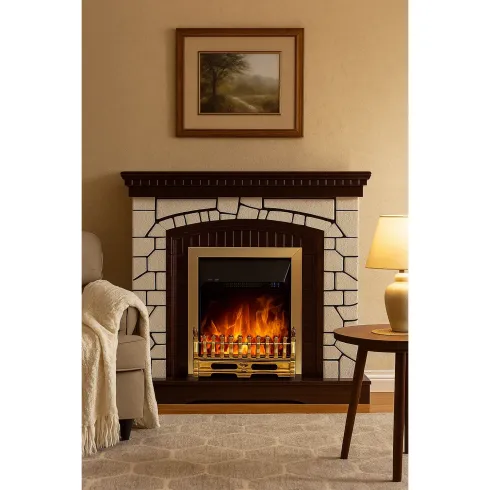 Caminetto Elettrico Cornice Legno da Pavimento 2000W Termostato Regolabile