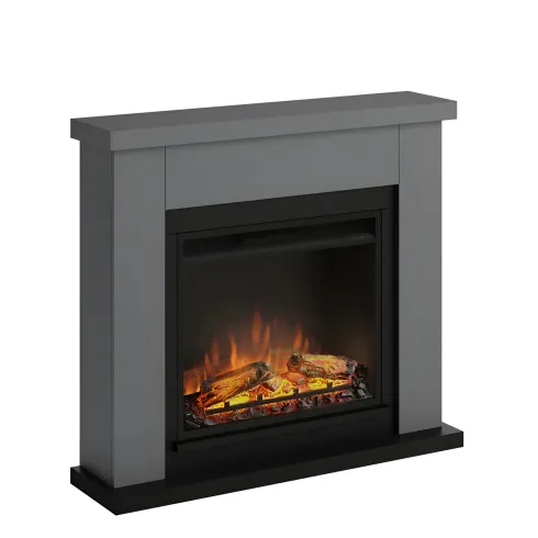 Caminetto Finto Decorativo Elettrico Tagu Frode con Cornice in Legno Grigio