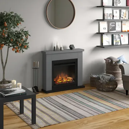 Caminetto Finto Decorativo Elettrico Tagu Frode con Cornice in Legno Grigio