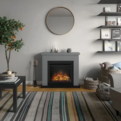 Caminetto Finto Decorativo Elettrico Tagu Frode con Cornice in Legno Grigio