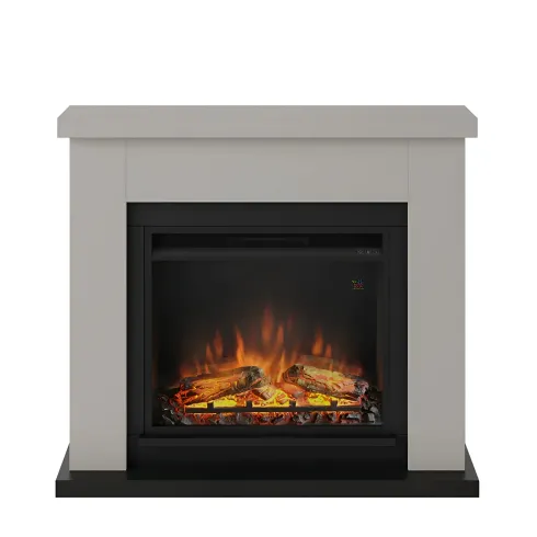 Caminetto Elettrico da Pavimento Tagu Frode con Cornice Decorativa in Legno Beige