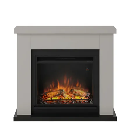 Caminetto Elettrico da Pavimento Tagu Frode con Cornice Decorativa in Legno Beige