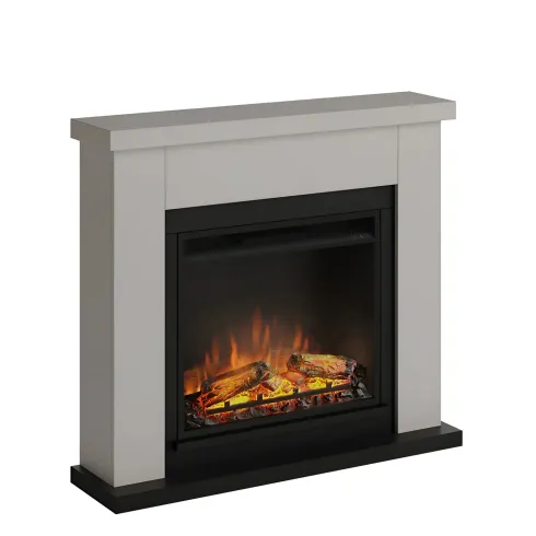 Caminetto Elettrico da Pavimento Tagu Frode con Cornice Decorativa in Legno Beige