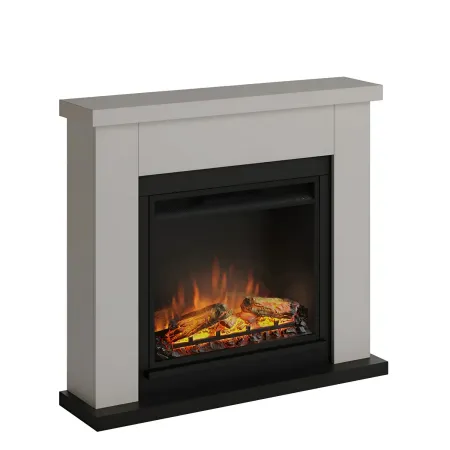 Caminetto Elettrico da Pavimento Tagu Frode con Cornice Decorativa in Legno Beige