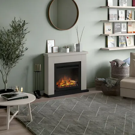 Caminetto Elettrico da Pavimento Tagu Frode con Cornice Decorativa in Legno Beige