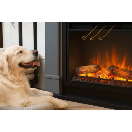 Caminetto Elettrico da Pavimento Tagu Frode con Cornice Decorativa in Legno Beige