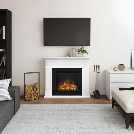 Tagu Larsen Camino Elettrico Fiamma Led Cornice in Legno Bianco