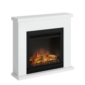 Caminetto Elettrico da Pavimento Tagu Frode con Cornice in Legno Bianco Moderno