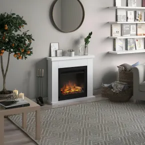 Caminetto Elettrico da Pavimento Tagu Frode con Cornice in Legno Bianco Moderno 2