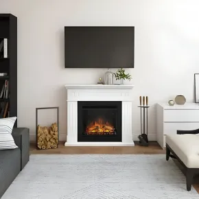 Cornice per Camino Elettrico Tagu Larsen Caminetto in Legno MDF Bianco 2