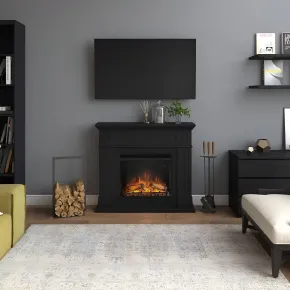 Cornice per Camino Elettrico Nero in Legno MDF Tagu Larsen Caminetto 2