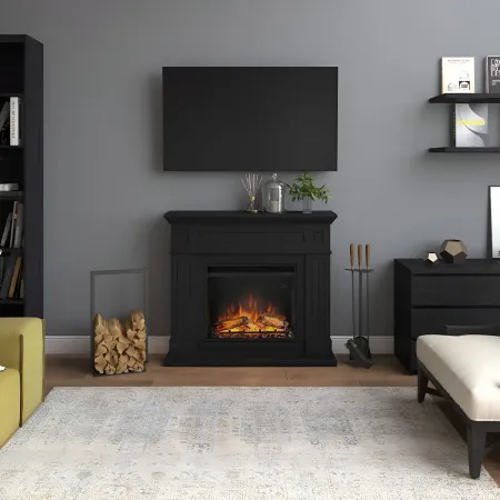 Cornice per Camino Elettrico Nero in Legno MDF Tagu Larsen Caminetto