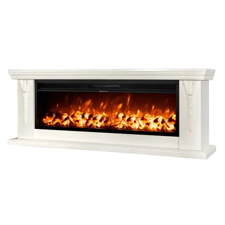 Caminetto Elettrico da Pavimento Crema Effetto Fiamma LED 1600W Moderno