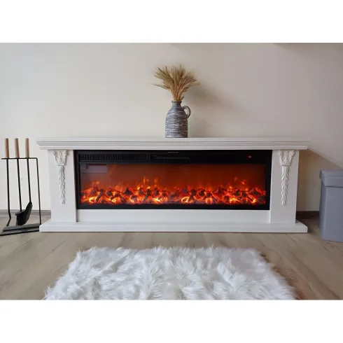 Caminetto Elettrico da Pavimento Crema Effetto Fiamma LED 1600W Moderno
