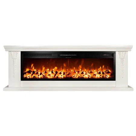 Caminetto Elettrico da Pavimento Crema Effetto Fiamma LED 1600W Moderno
