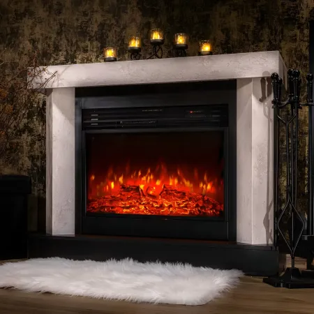 Camino Elettrico 1950W da Appoggio Effetto Fiamma Suono Legna Beige