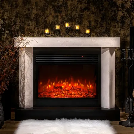 Camino Elettrico 1950W da Appoggio Effetto Fiamma Suono Legna Beige