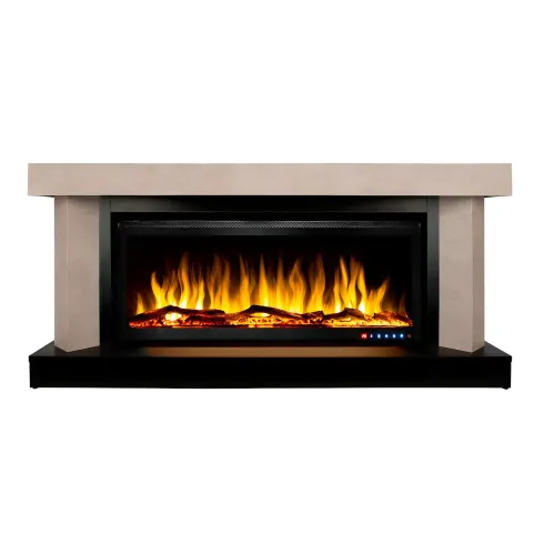 Caminetto Elettrico 1500W Moderno Beige con 60 Colori LED e Termostato