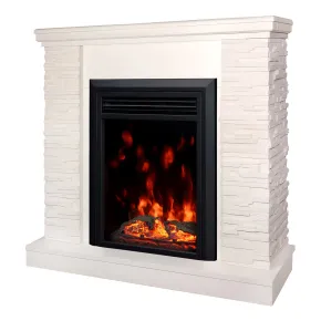 Camino Elettrico Bianco Effetto Pietra 1500W Moderno Fiamma Colorata