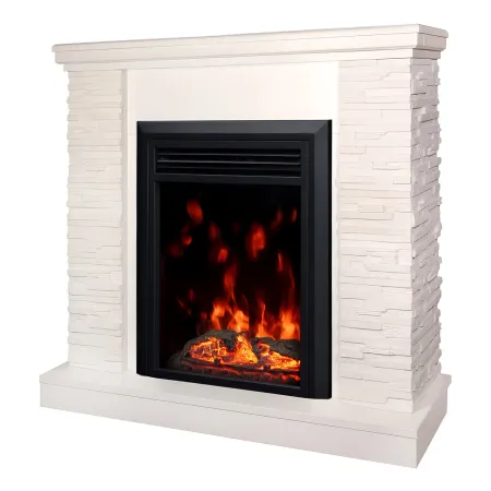 Camino Elettrico Bianco Effetto Pietra 1500W Moderno Fiamma Colorata