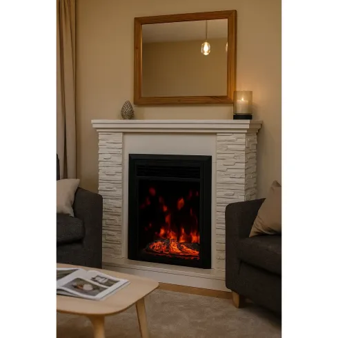 Camino Elettrico Bianco Effetto Pietra 1500W Moderno Fiamma Colorata