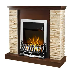 Camino Elettrico 2000W in Legno e Pietra da Salotto Classico Noce Rustico