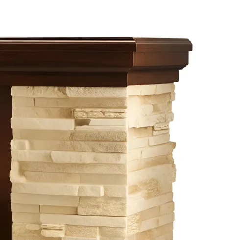 Camino Elettrico 2000W in Legno e Pietra da Salotto Classico Noce Rustico