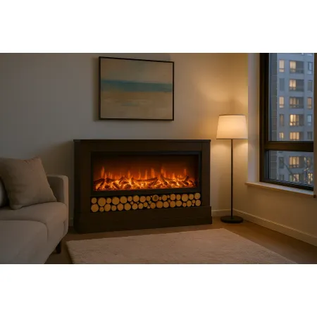 Camino Elettrico da Terra 1500W con Fiamma Regolabile Classico Scuro