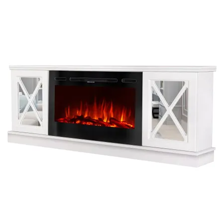 Camino Elettrico con Mobile Specchiato Bianco 1500W Moderno per Soggiorno