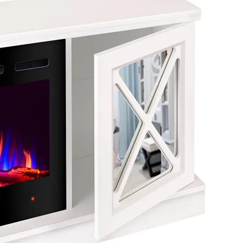 Camino Elettrico con Mobile Specchiato Bianco 1500W Moderno per Soggiorno