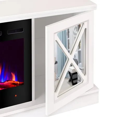 Camino Elettrico con Mobile Specchiato Bianco 1500W Moderno per Soggiorno