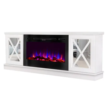 Camino Elettrico con Mobile Specchiato Bianco 1500W Moderno per Soggiorno