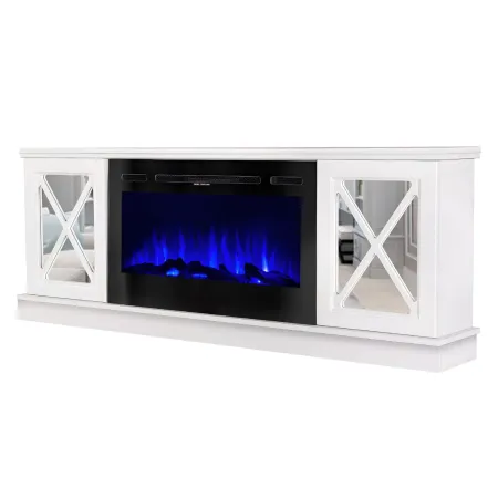 Camino Elettrico con Mobile Specchiato Bianco 1500W Moderno per Soggiorno