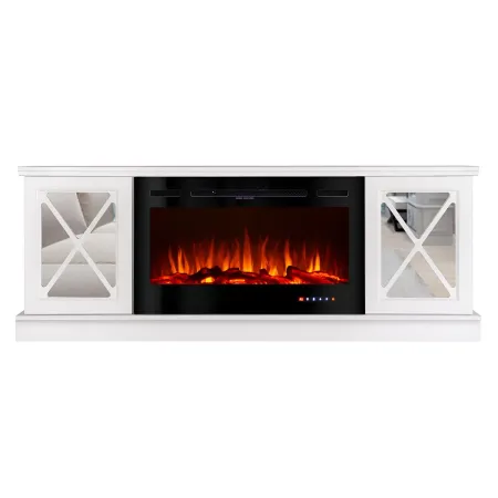 Camino Elettrico con Mobile Specchiato Bianco 1500W Moderno per Soggiorno