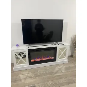 Camino Elettrico con Mobile Specchiato Bianco 1500W Moderno per Soggiorno 2