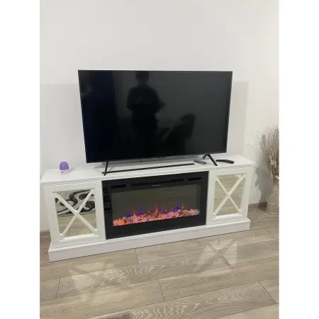 Camino Elettrico con Mobile Specchiato Bianco 1500W Moderno per Soggiorno