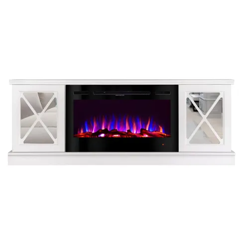 Camino Elettrico con Mobile Specchiato Bianco 1500W Moderno per Soggiorno