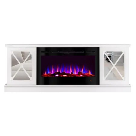 Camino Elettrico con Mobile Specchiato Bianco 1500W Moderno per Soggiorno